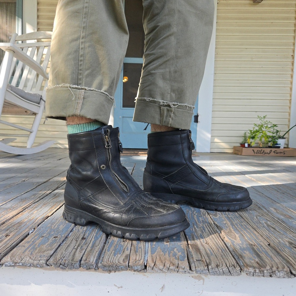 VTG Polo Sport Ralph Lauren Boots Black Mens 11 Double Zip Leather Duck Boot 12 - Picture 1 of 16